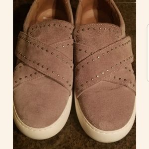 FRYE Nina womens dusty rose suede studded hook & loop sneaker